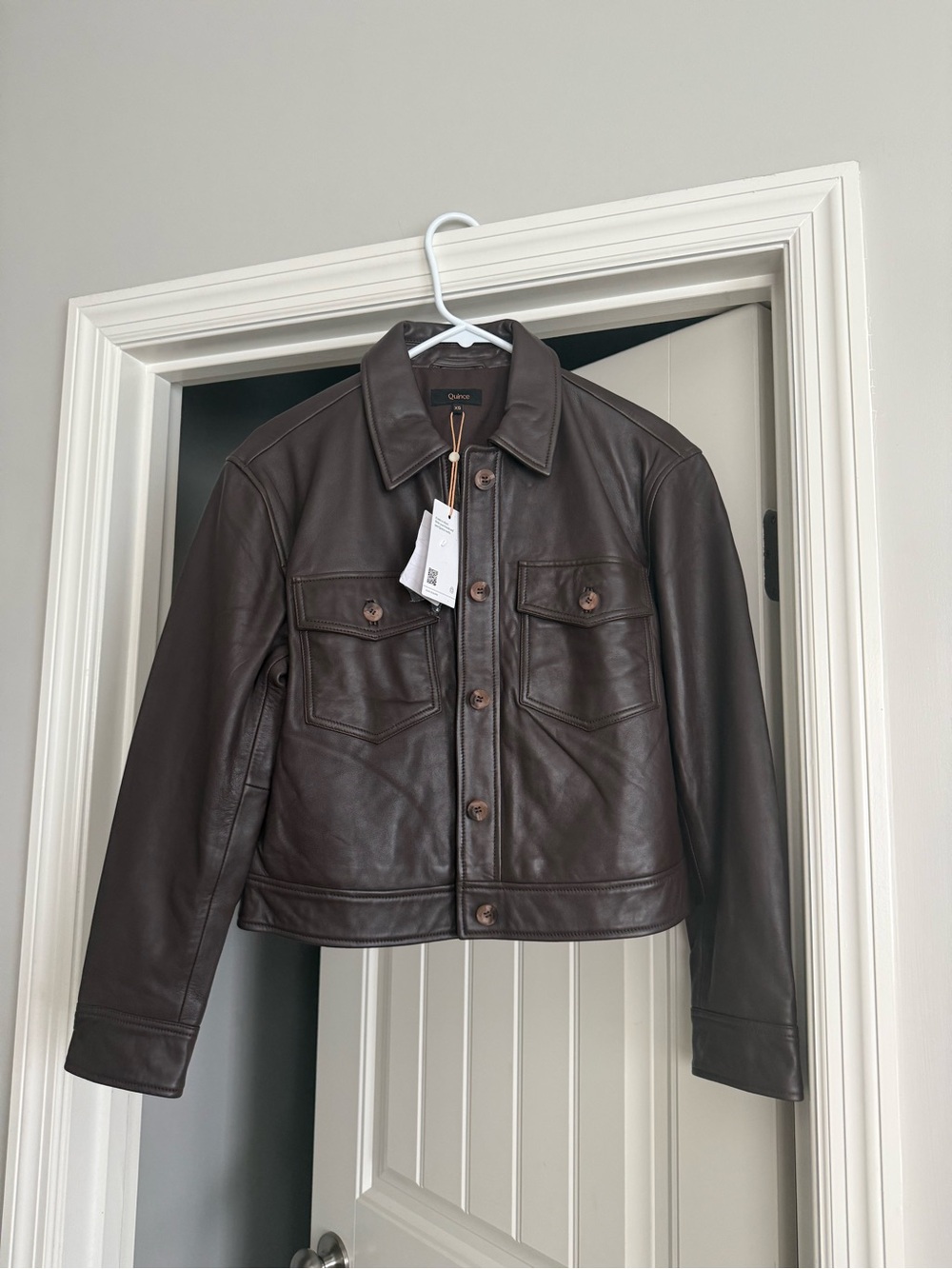 Quince Women’s 100% Leather Cropped Jacket in Rich Brown